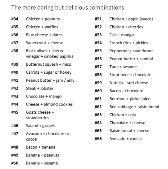 List of daring but delicious food pairing combinations by Prof. Vilgis