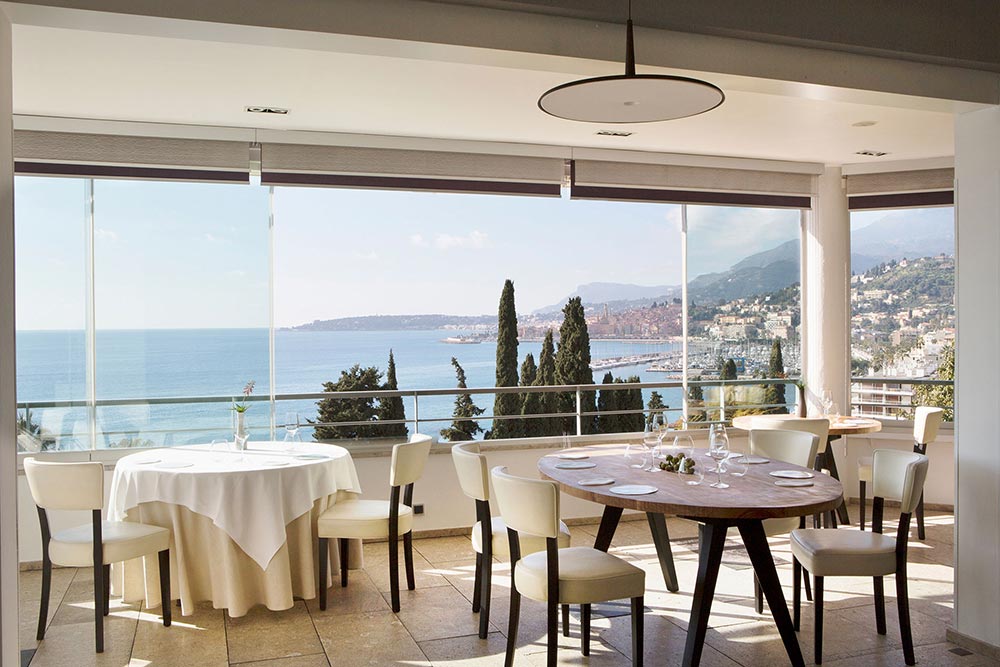 Wonderful view at the Mirazur restaurant of top chef Mauro Colagreco in Menton