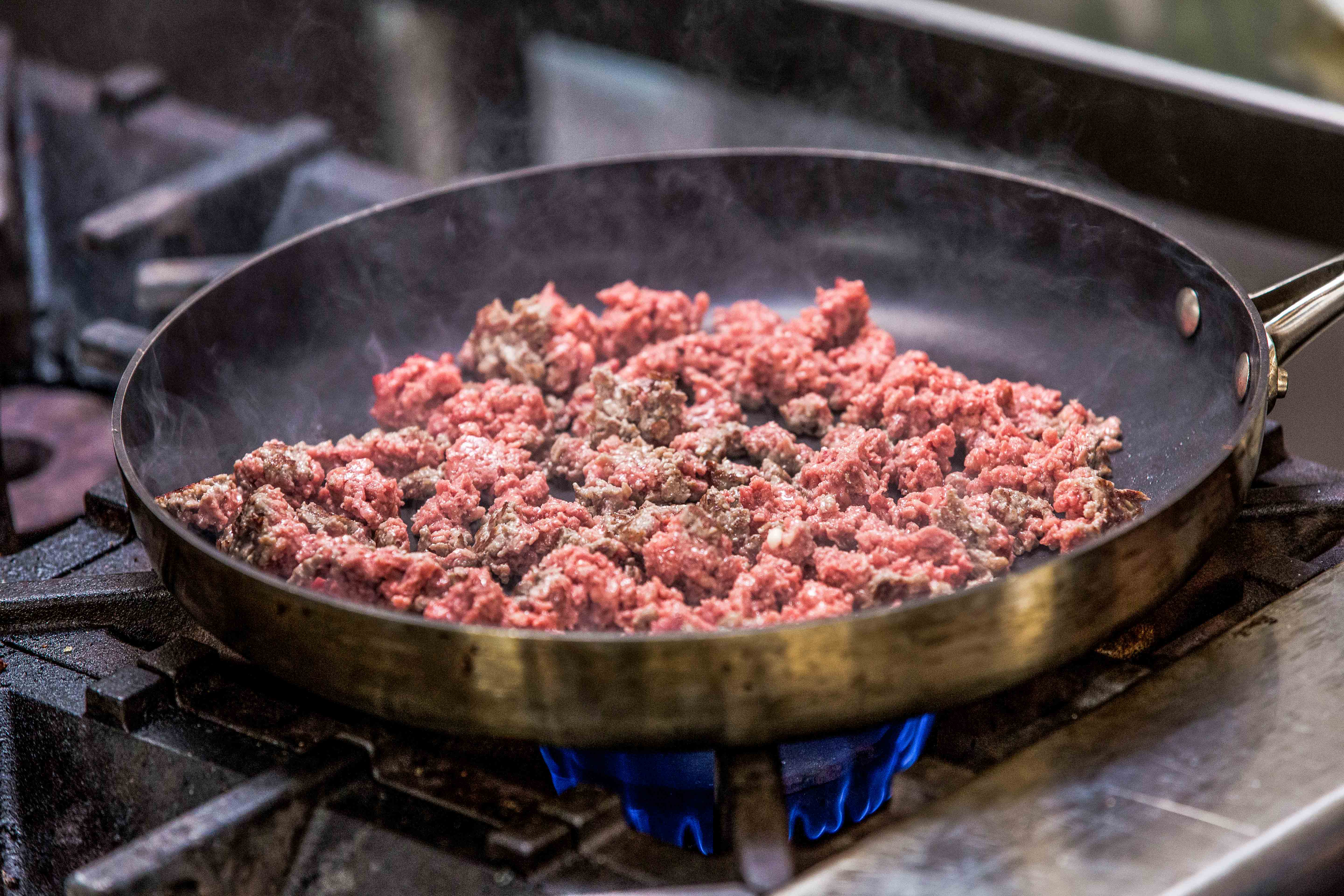 plant-based mince frying in a pan 