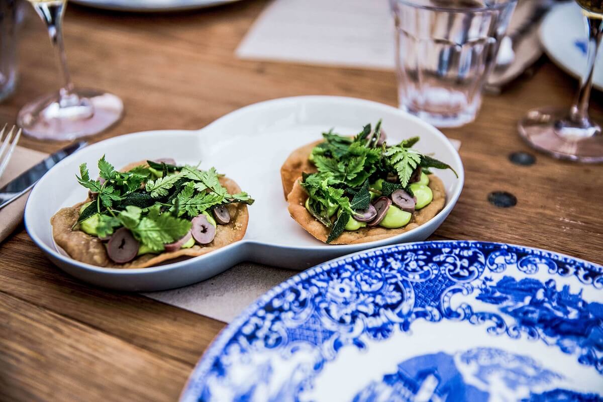 Appetizer and set table at the Urban Gardening Restaurant