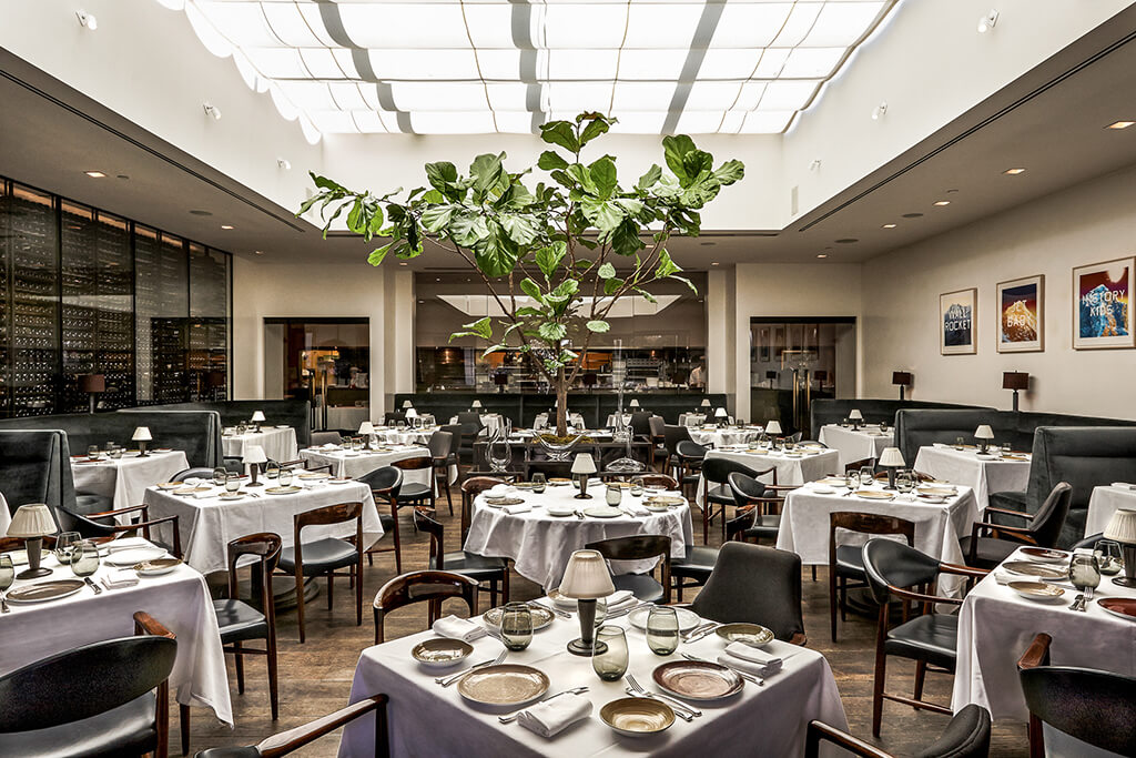 Interior view of the Spago Restaurant owned by Wolfgang Puck 