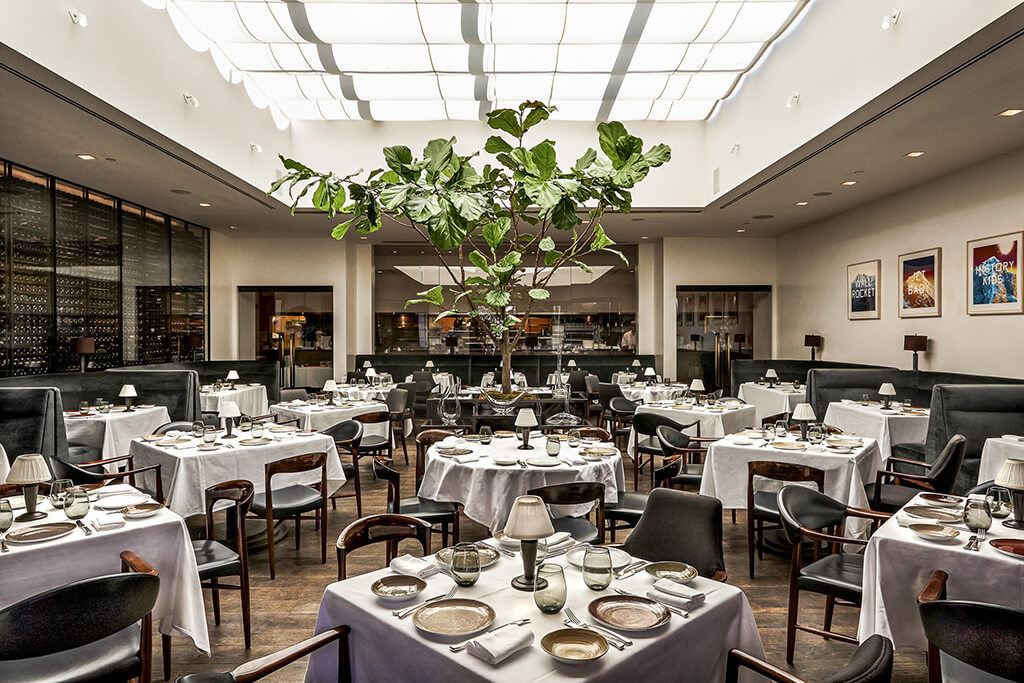Interior view of the Spago Restaurant owned by Wolfgang Puck