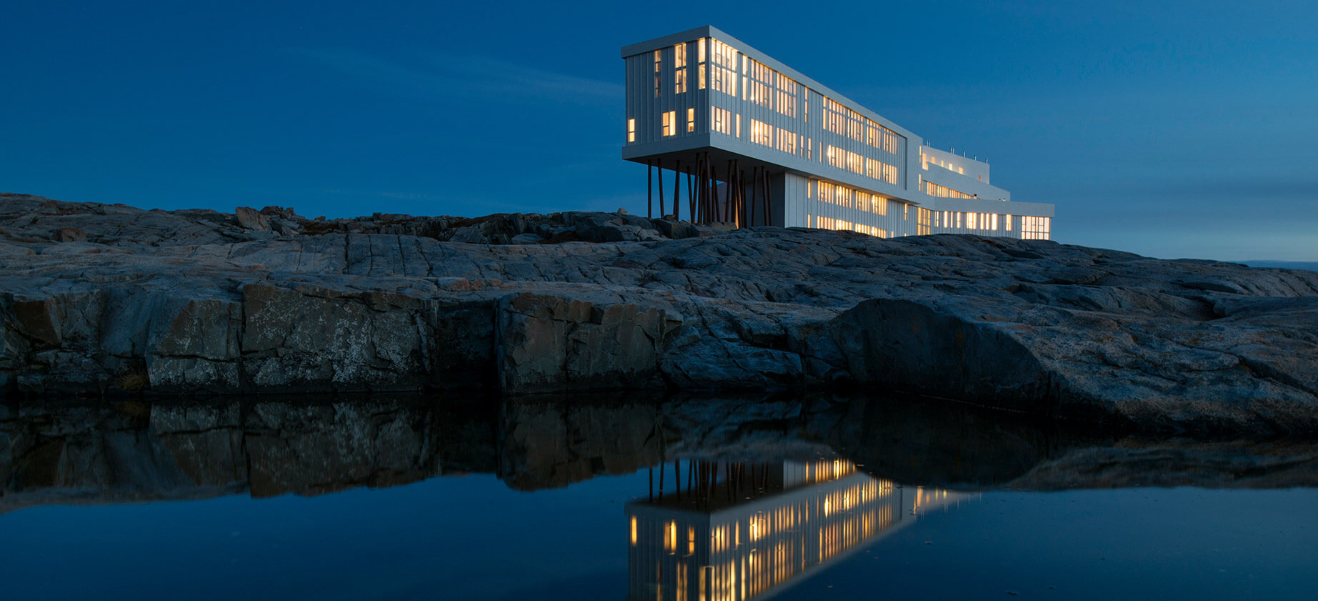 Exterior view on an extraordinary hotel - the Fogo Island Inn