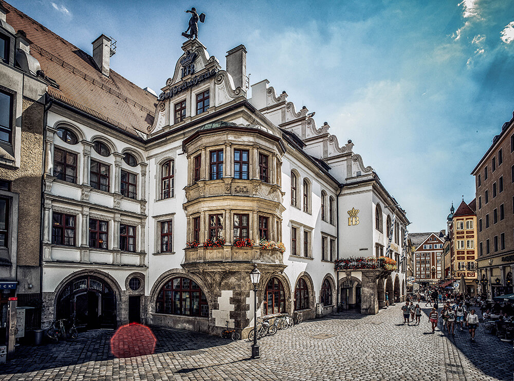 Exterior view of the Hofbräuhaus - one of the most famous restaurants in Munich.