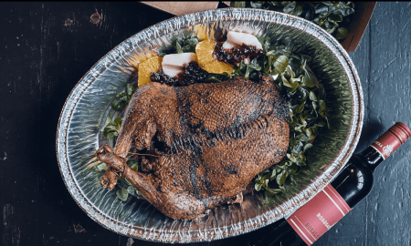 Goose or turkey that had its bones removed before cooking. Dish by chef Simon Kolar