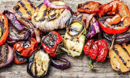 Mixed grilled vegetables sustainably produced from leftovers