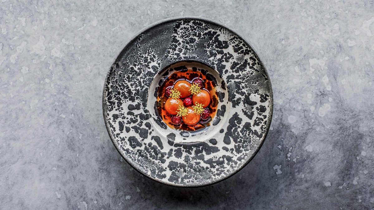 Individual dessert served at Amass restaurant