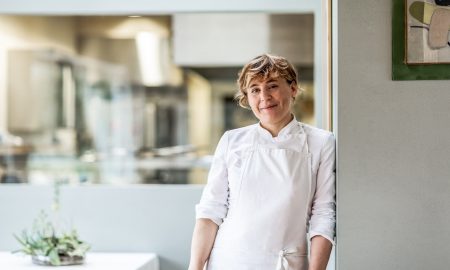 The Italian star chef Antonia Klugmann in front of her kitchen at L'Argine a Vencò