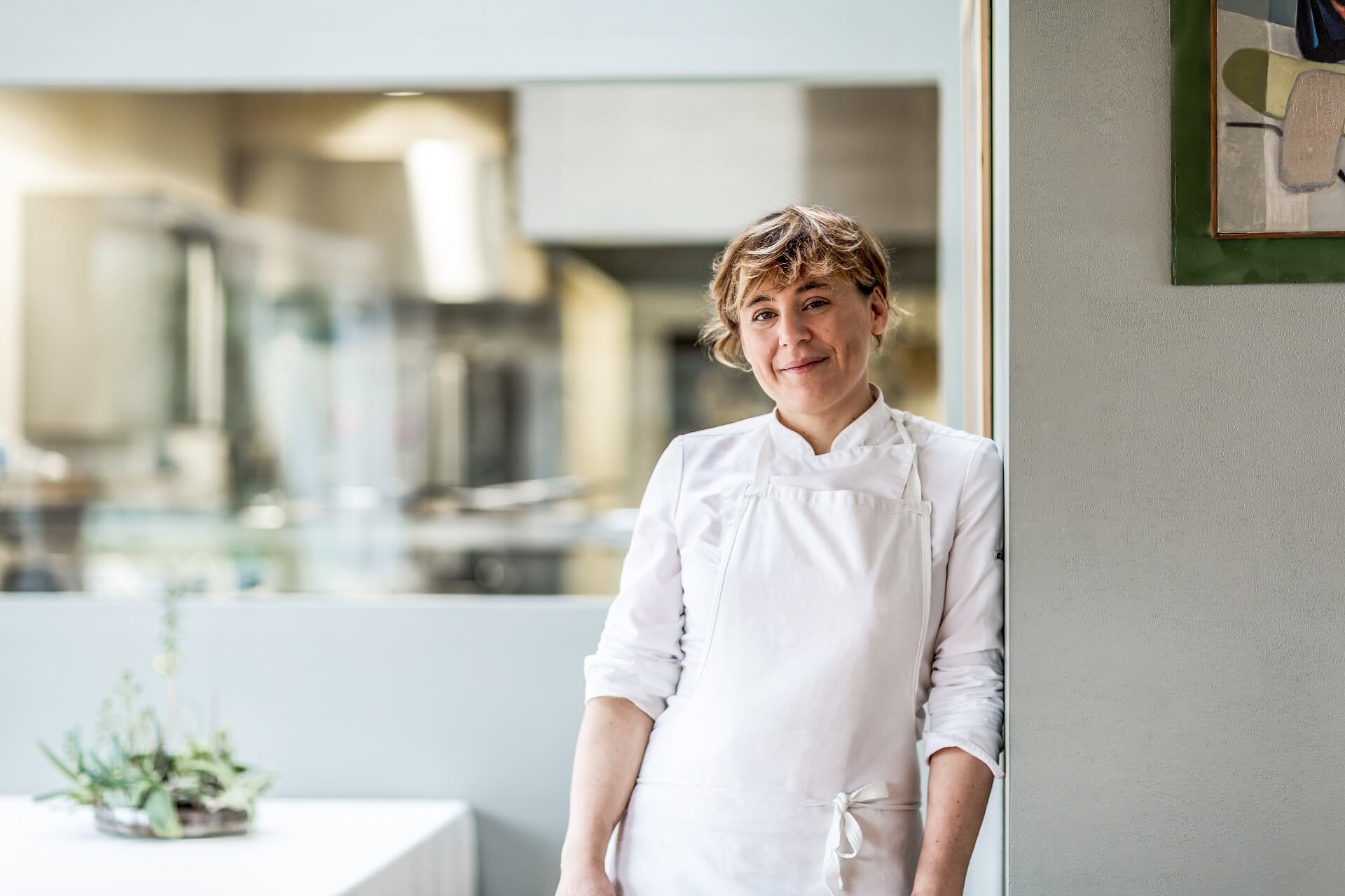 The Italian star chef Antonia Klugmann in front of her kitchen at L'Argine a Vencò