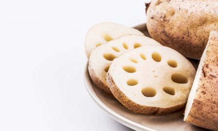 Lotus root thin yellowish discs with pretty hole pattern