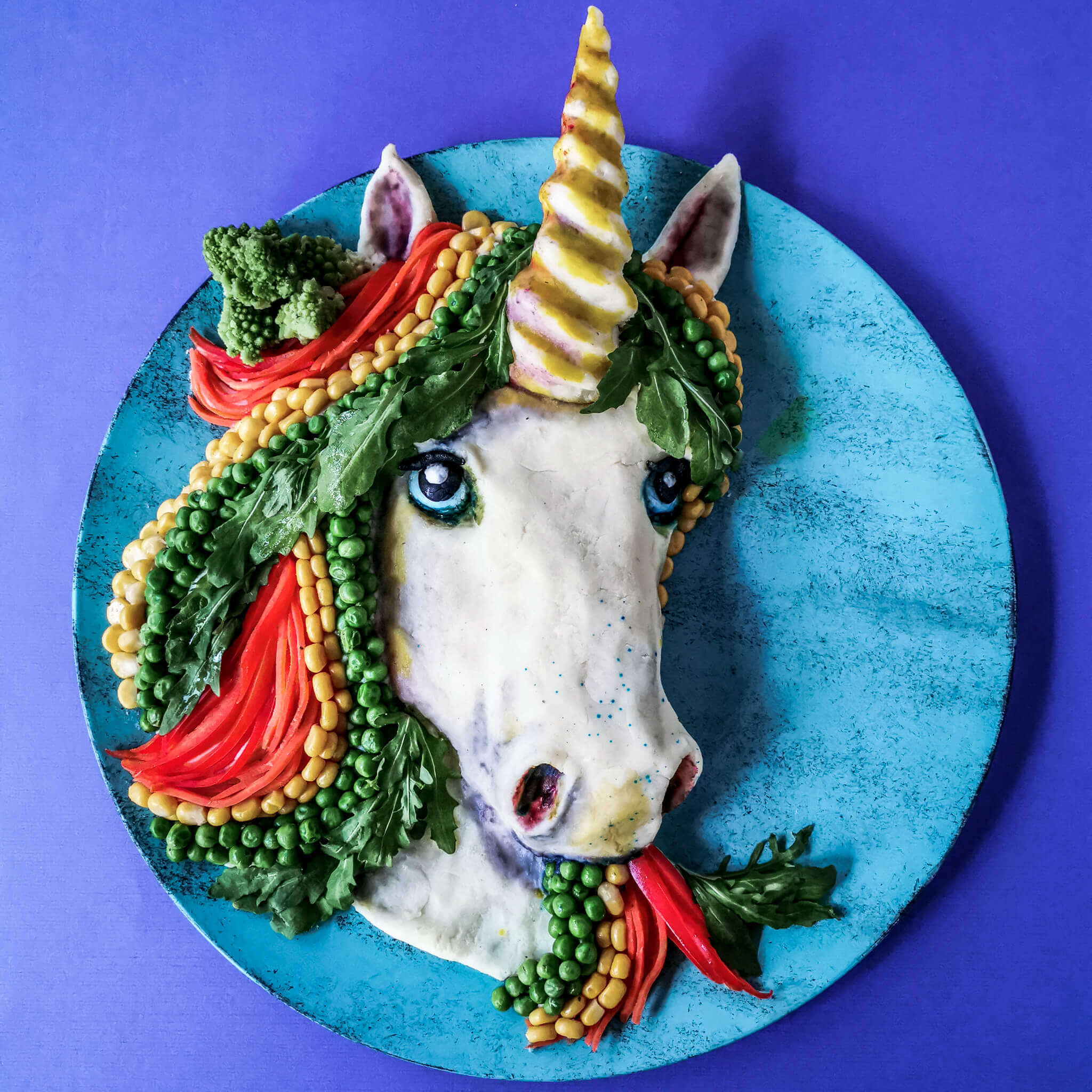 Unicorn arranged out of food