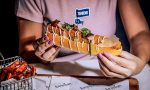 Perrito caliente vegano de pollo con boniatos