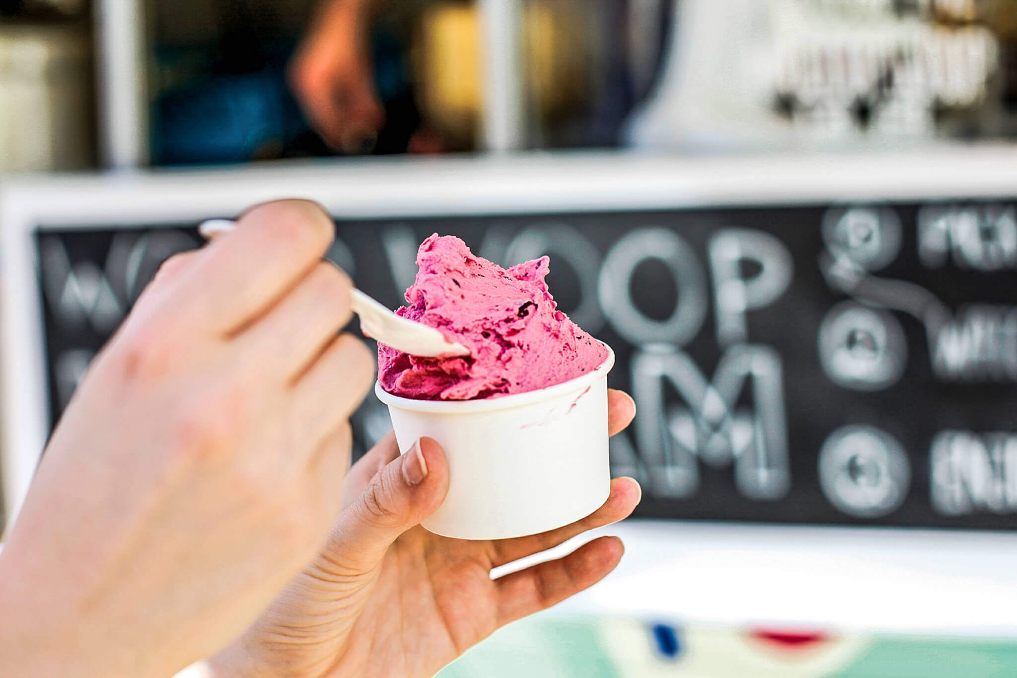 Delicious raspberry ice from the cup