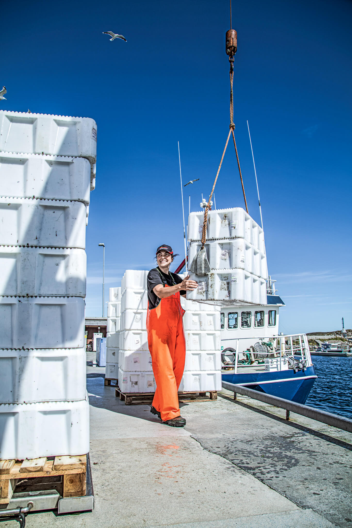 Boxes of live caught seafood are shipped out