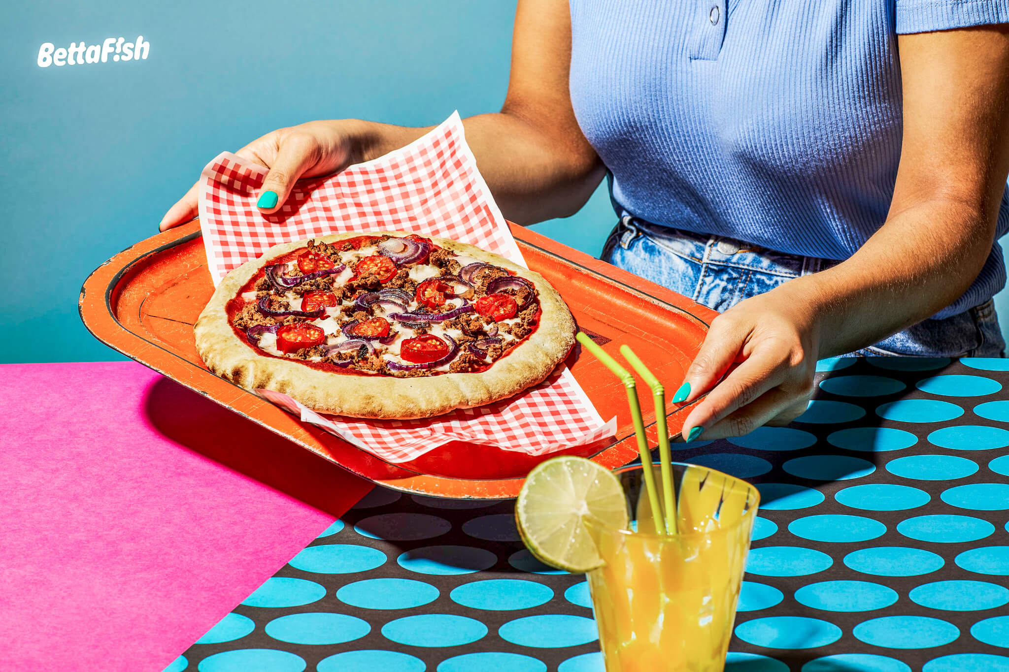 Pizza with plant-based vegan tuna.