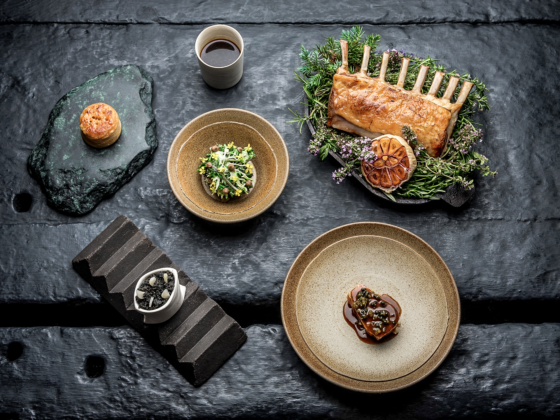 Roast lamb with side dishes by Simon Rogan