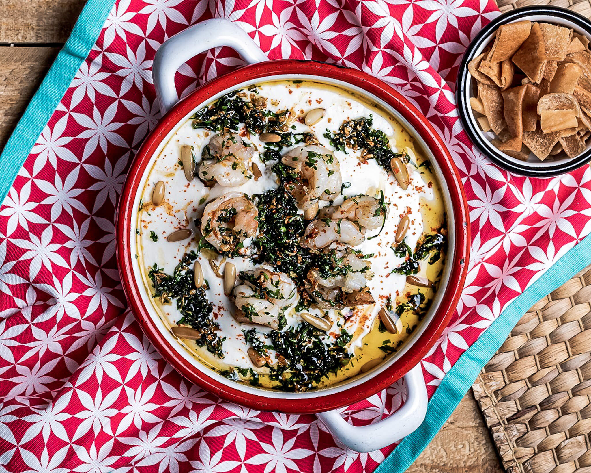 Fatet mit Shrimps - ein Beispiel für authentische levantinische Gerichten von Salam Dakkak.