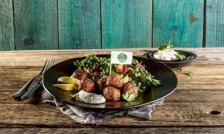 vegan meatballs from Green Mountain with persil salad