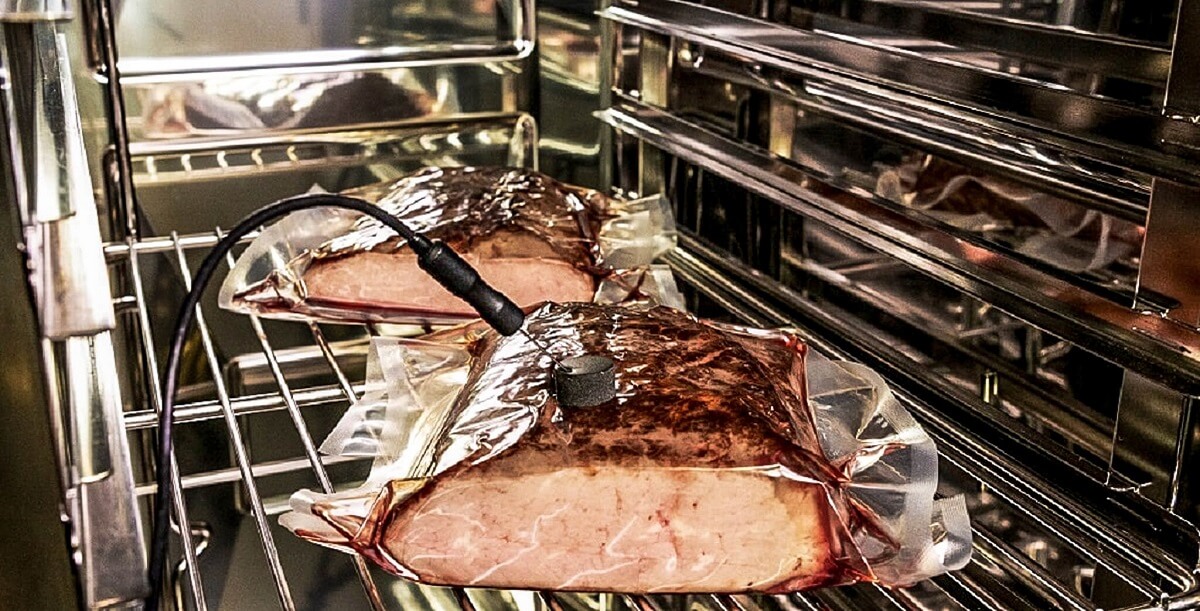 Sous vide cooked meat in the combi oven 