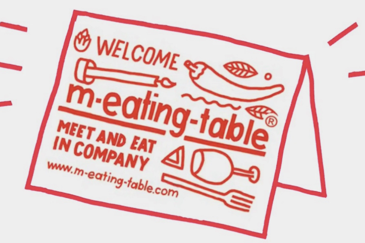 M-eating table Grafik, die Gemeinschaftstische im Restaurant markieren soll
