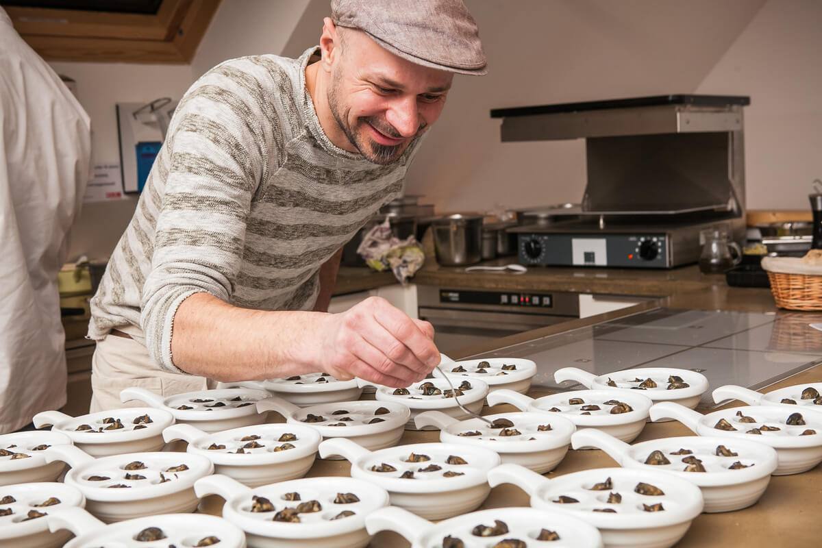 Andreas Gugumuck is passionate about preparing snails for his guests.