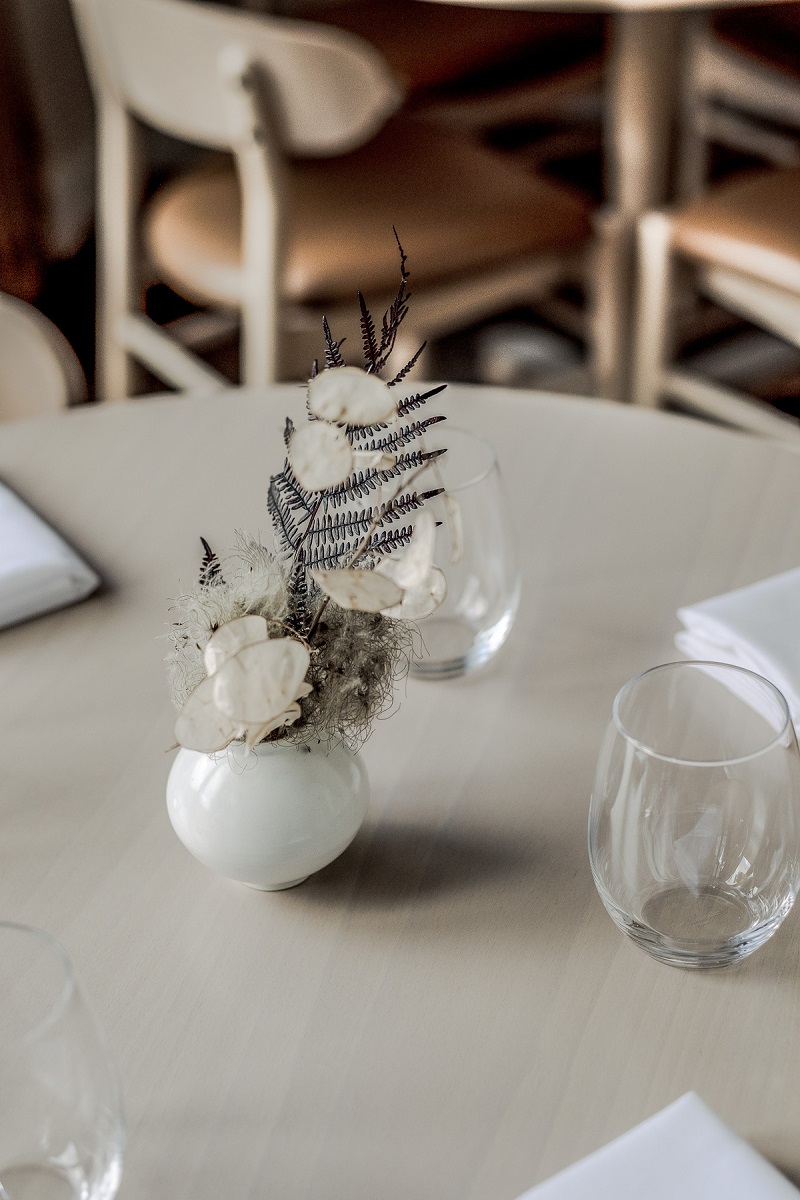 A close-up of a set table