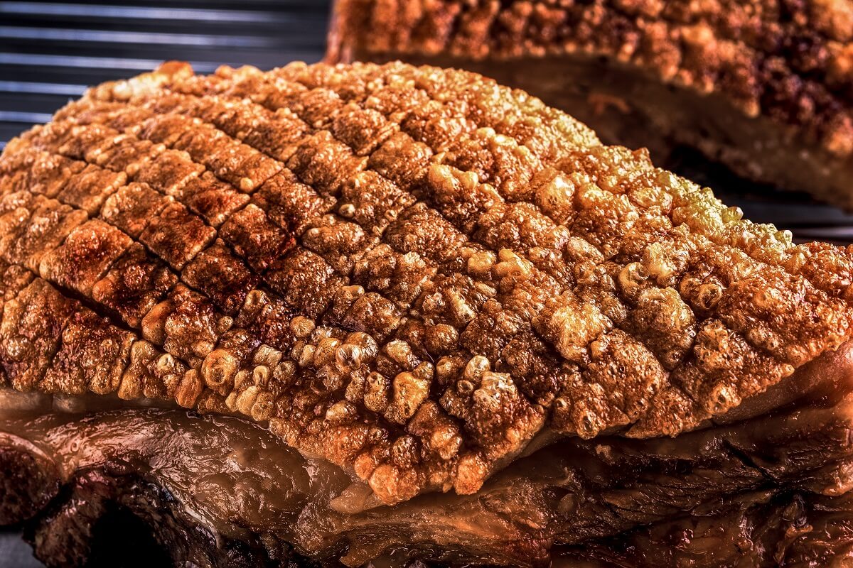 Crispy roasted Pork. Shoulder or belly are typical meat cuts used for this preparation.