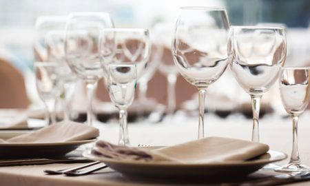 Set table with wine glasses
