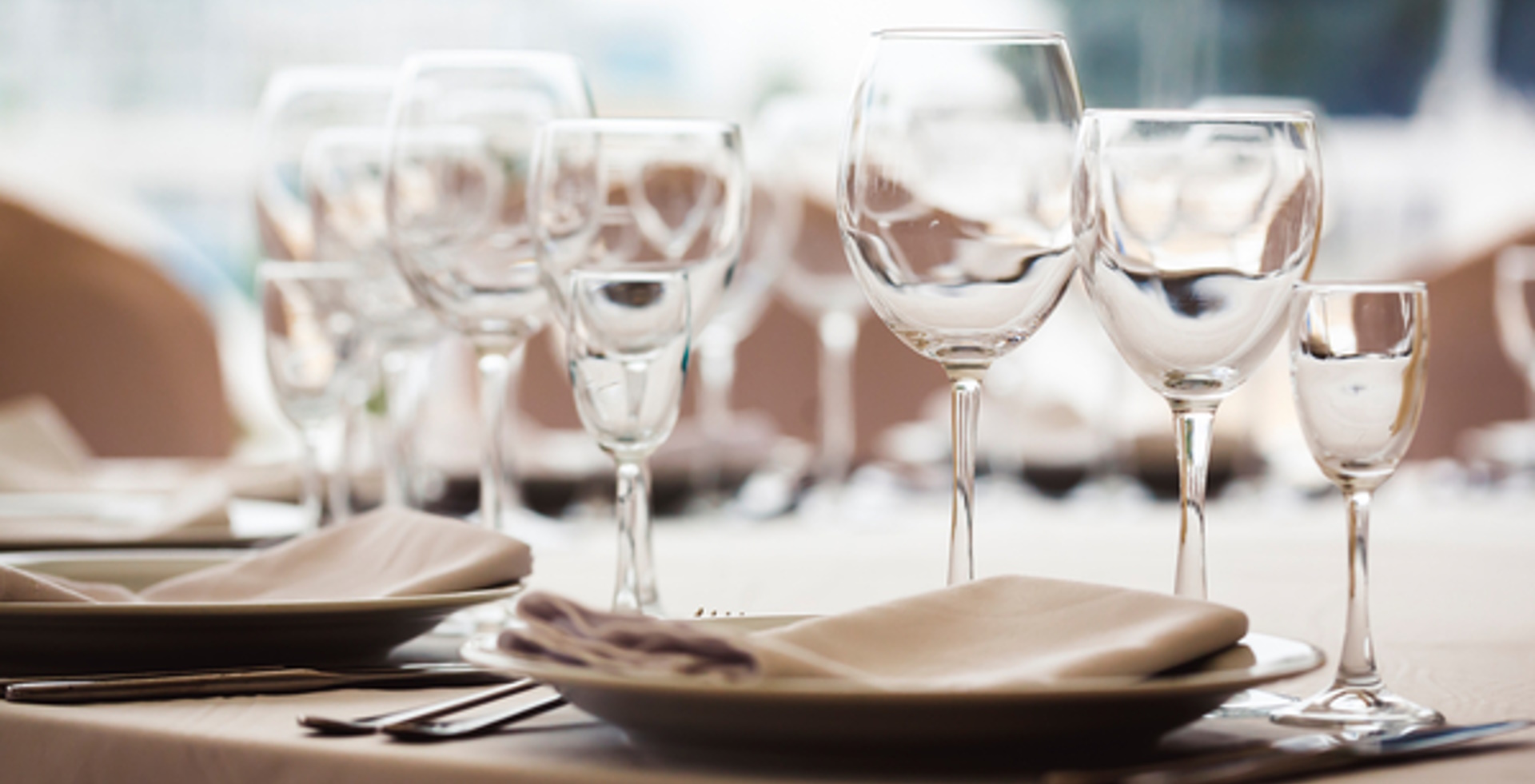 Set table with wine glasses