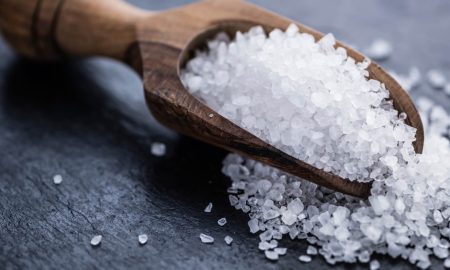 Salt grains in salt scoop