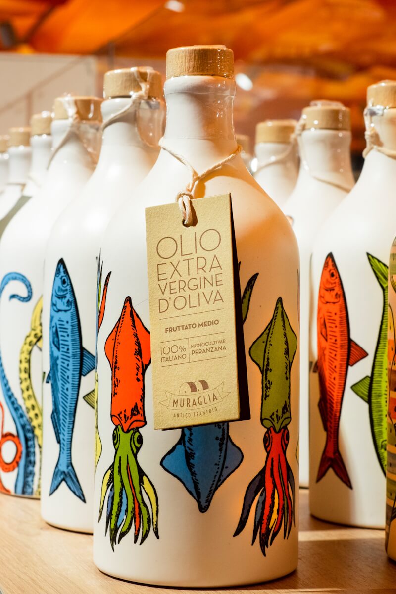 Special olive oil in fancy oil bottles. 